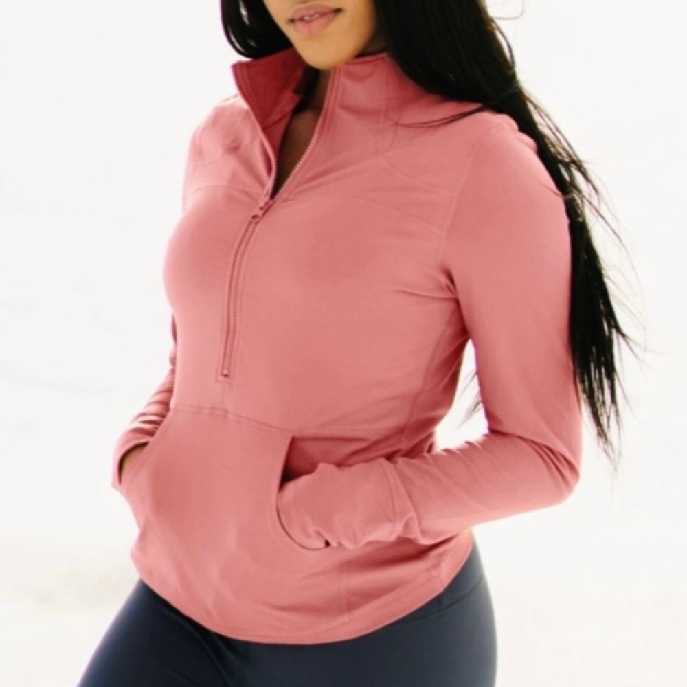 2/$18  Zyia Active Salmon Pocket 1/2 Zip Pullover Jacket  Size Large